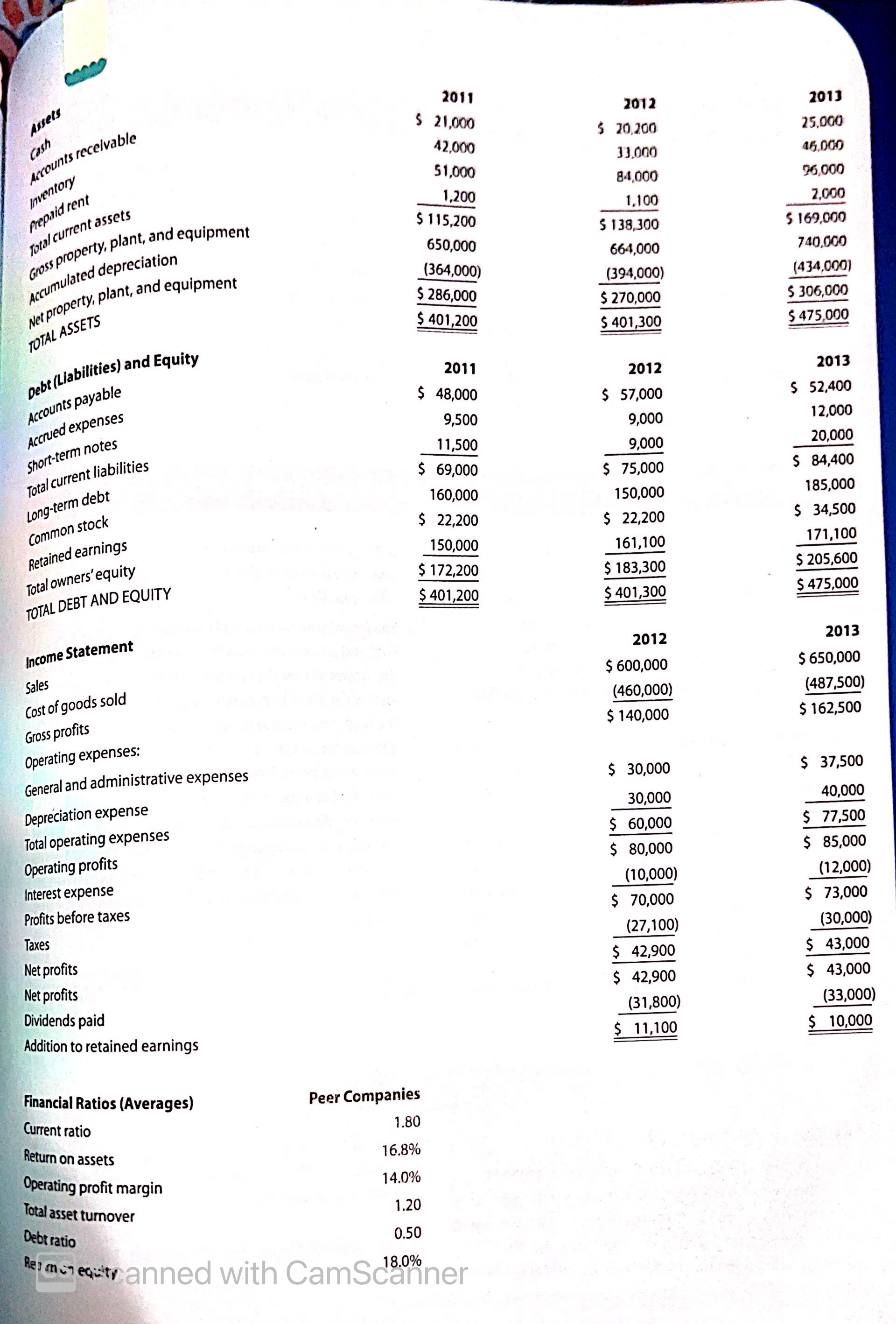 I need help making a cash flow statement for 2012 and 2013.