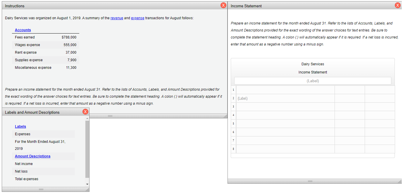 Please let me know the answer. Thank you!! Instructions X Income Statement