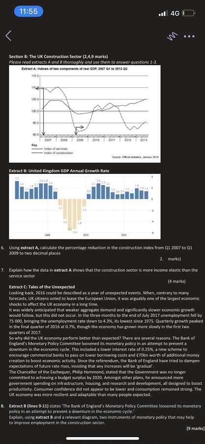  11:55 1 4G Section B: The UK Construction Sector (2,4,9 marks)
