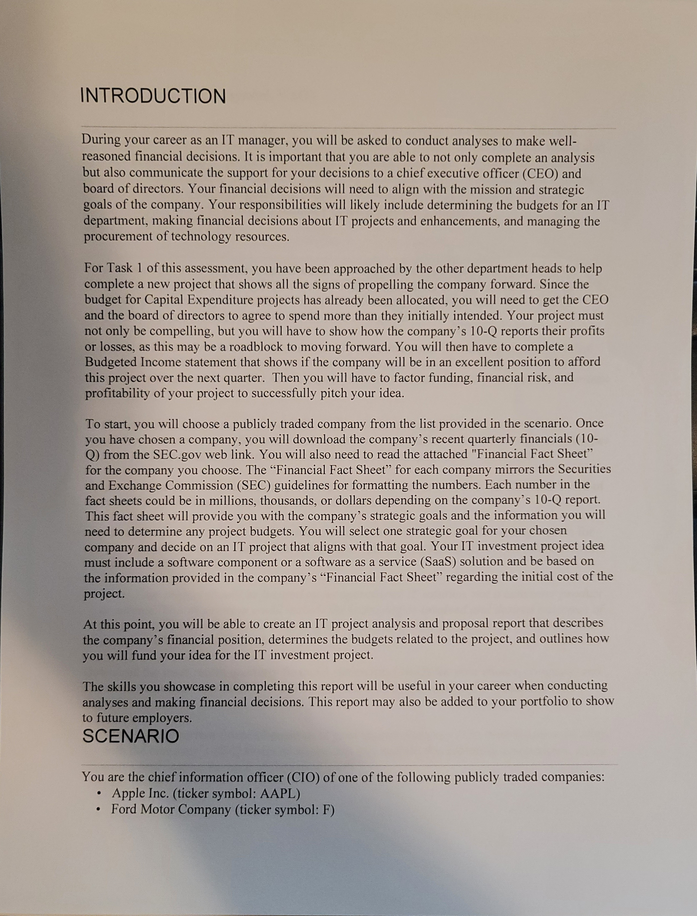 asked to conduct analyses to make well- reasoned financial decisions. It is