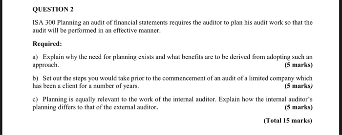 Please try to answer ASAP. QUESTION 2 ISA 300 Planning an audit