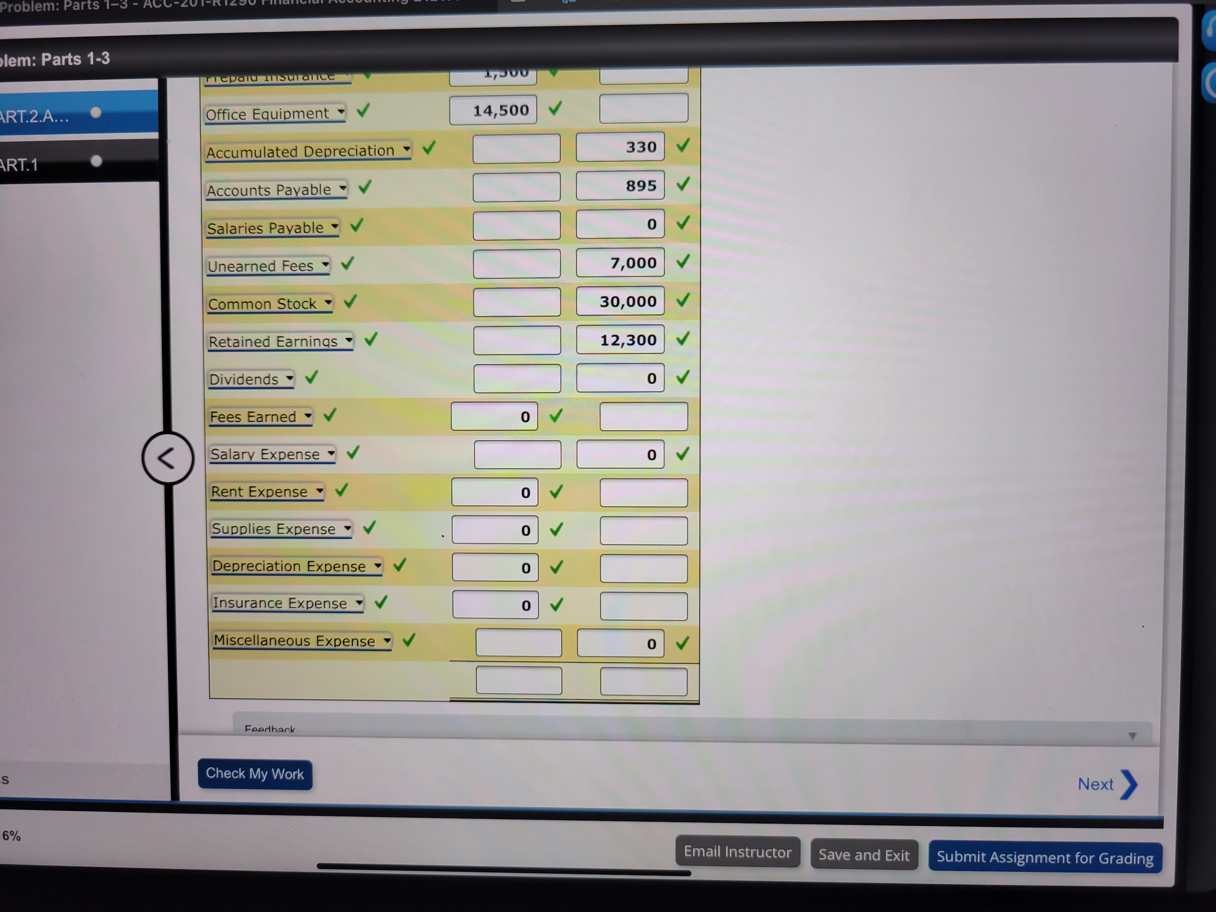Accounts Payable 21 800 Salaries Payable 22 120 Unearned Fees 23 2,500