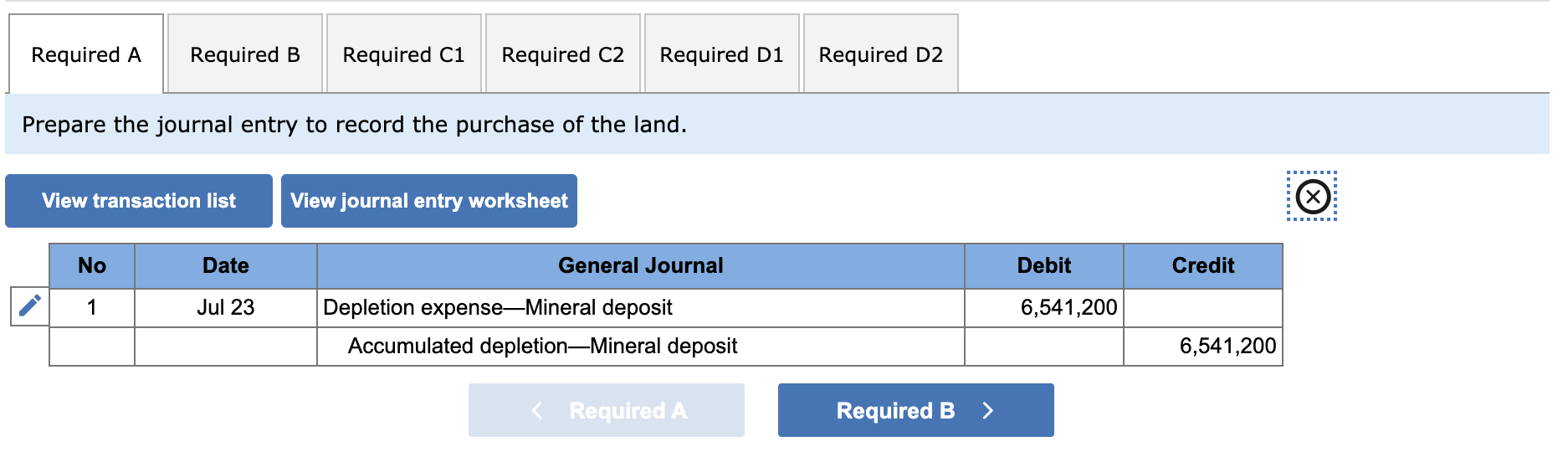 July 23 of the current year, Dakota Mining Co. pays $6,541,200 for