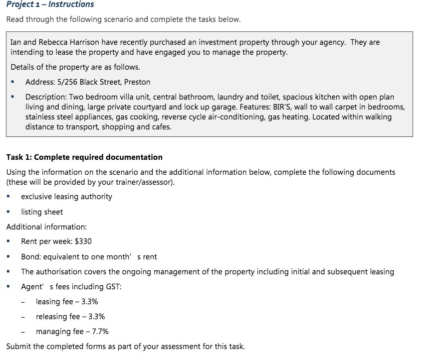 tasks below. Ian and Rebecca Harrison have recently purchased an investment property