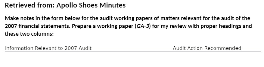 for the audit working papers of matters relevant for the audit of