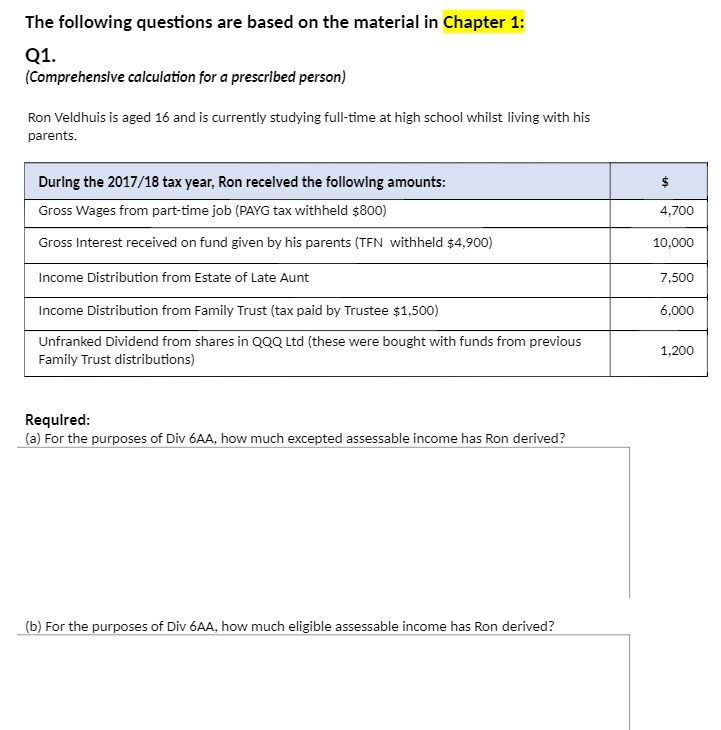  The following questions are based on the material in Chapter 1: