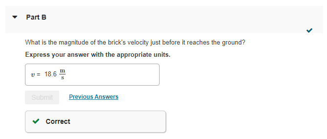 speed) from the roof ofa building. The brick strikes the ground in