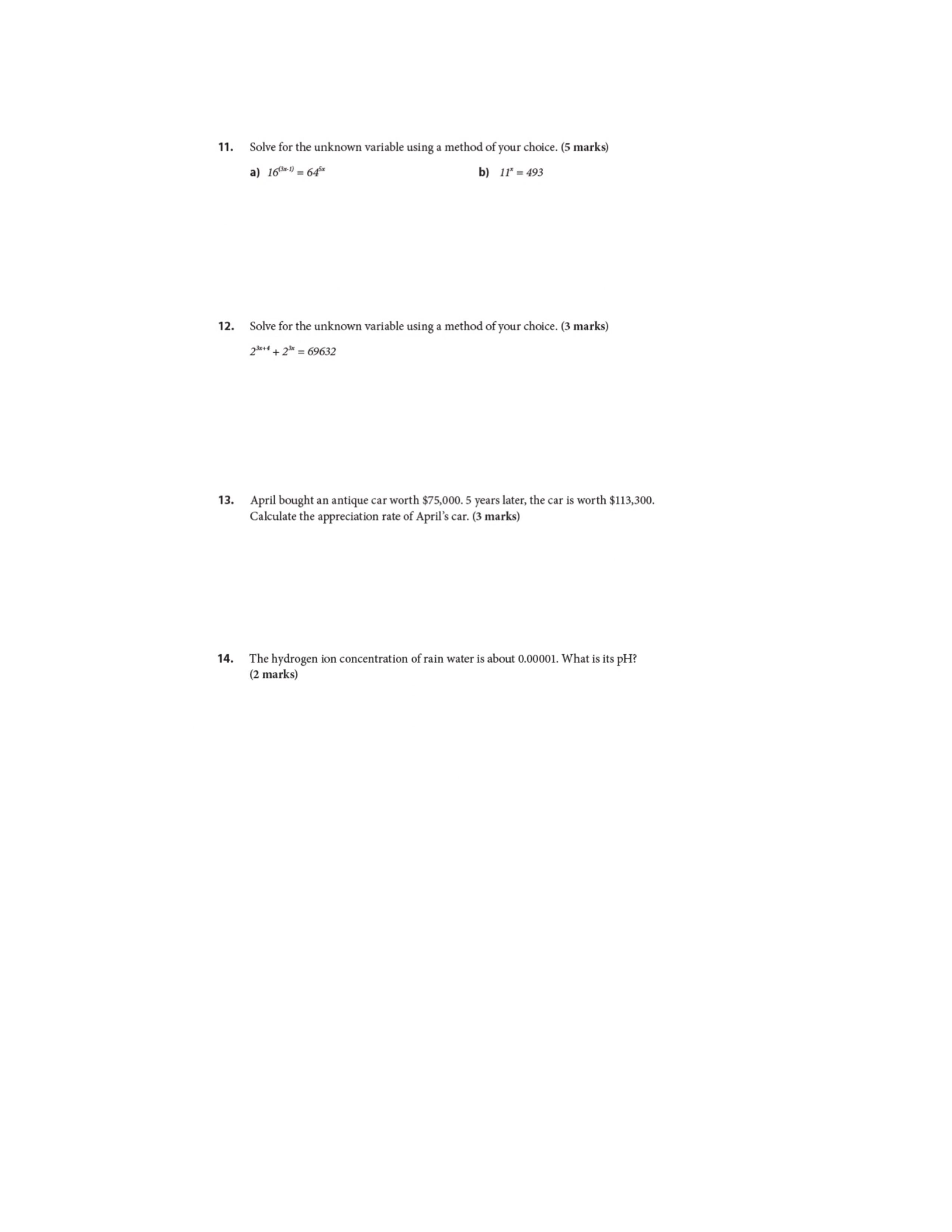 Show your work. (4 marks) a) p = log, 1024 b) 6