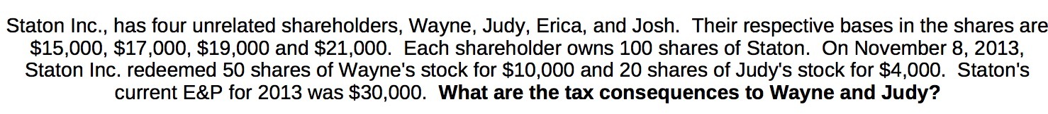 Staton Inc . , has four unrelated shareholders , Wayne ,