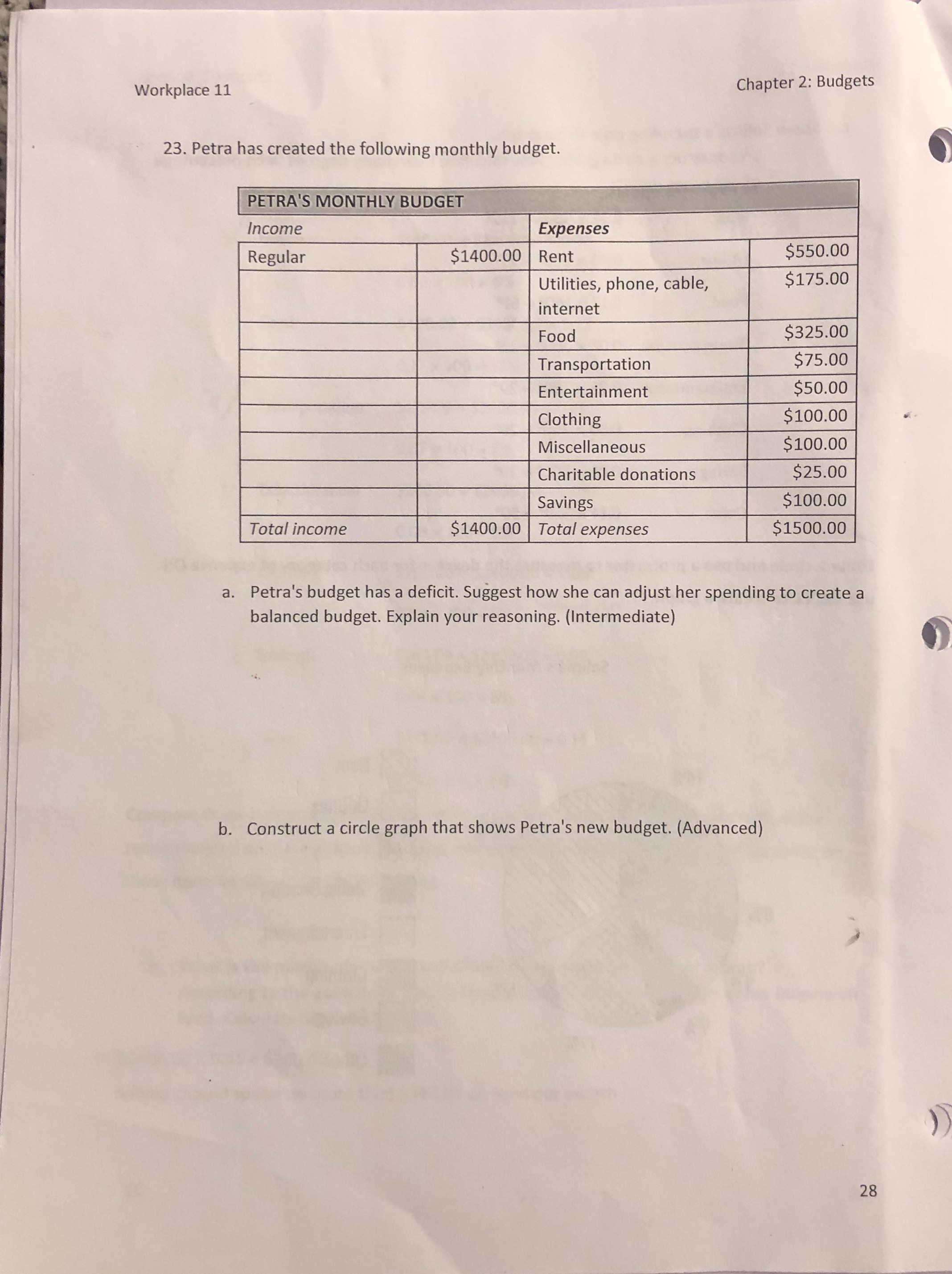 Workplace 11 unit 2.3 Workplace 11 Chapter 2: Budgets 23. Petra has