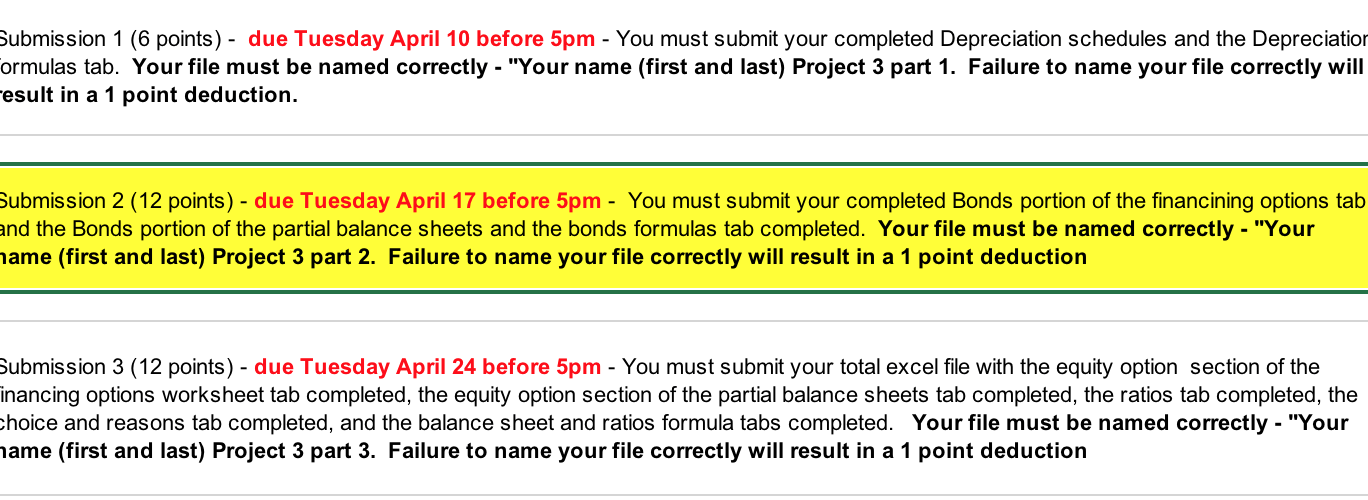 and the bonds formula tab? Submission 1 (6 points) - due Tuesday