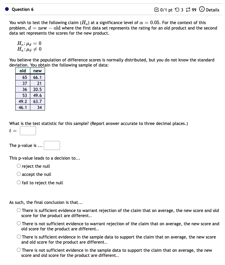 by men to the number received by women Comparing pre-test scores before