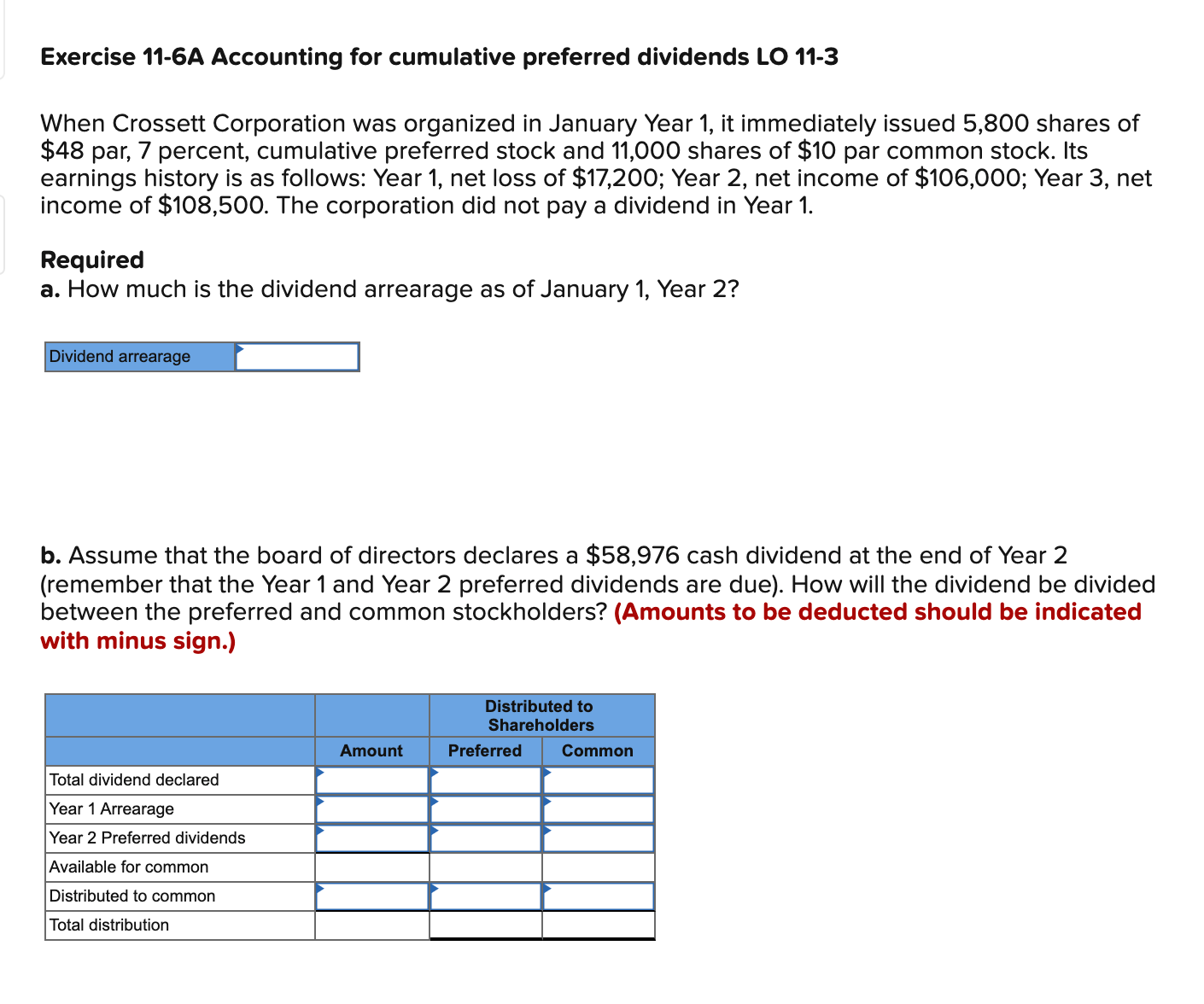 Please help me answer this question! Exercise 11-6A Accounting for cumulative preferred