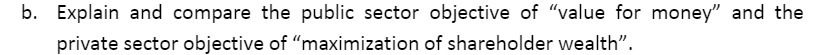  b. Explain and compare the public sector objective of "value for