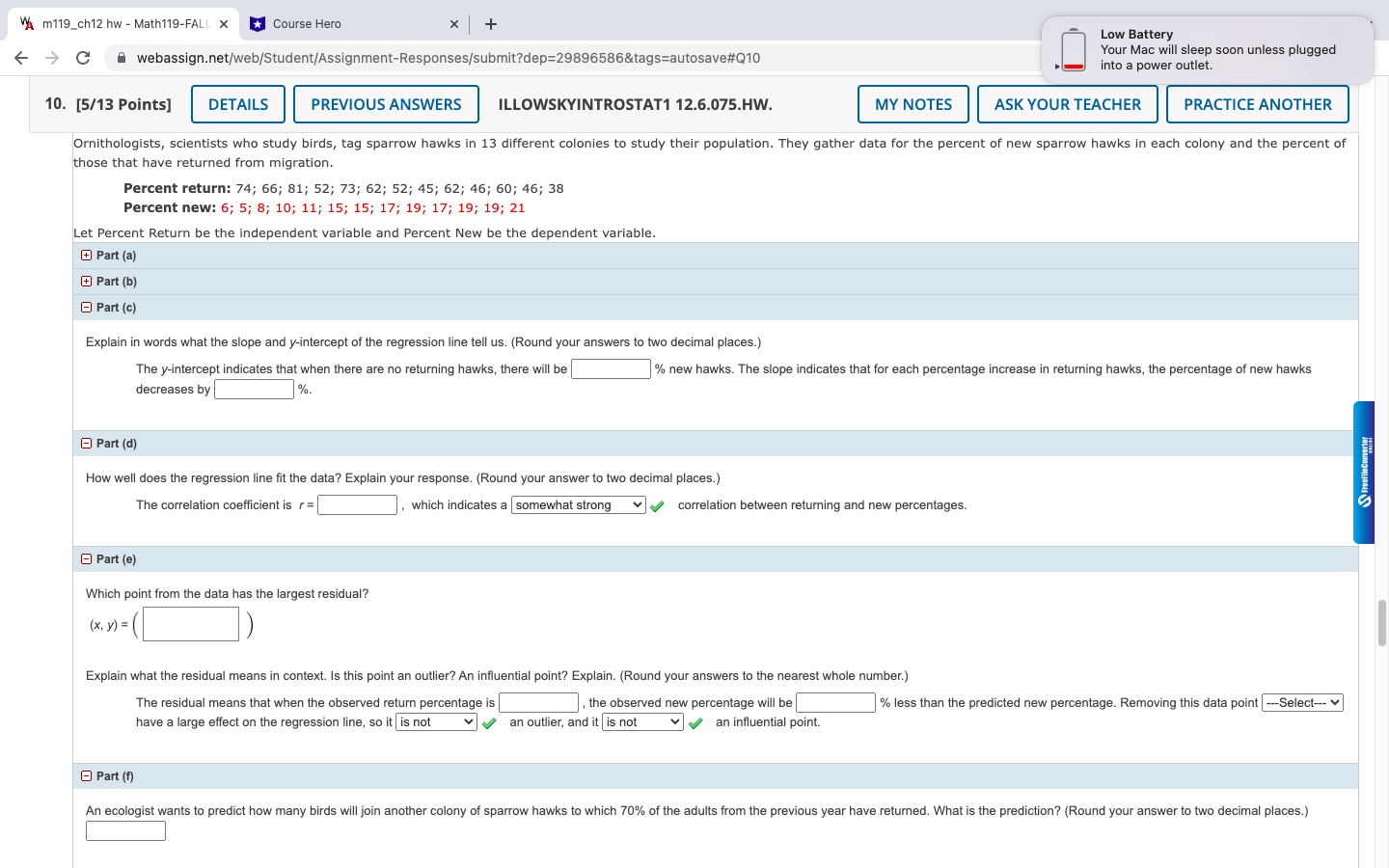 "A m119_ch12 hw - Math119-FALL x Course Hero X + Low