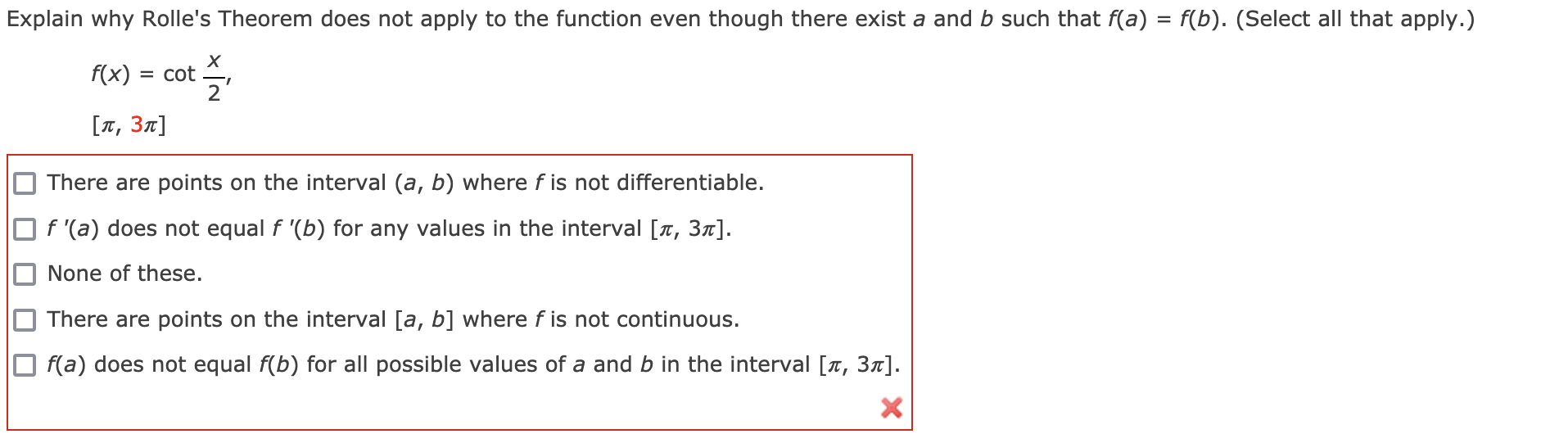 Explain why Rolle's Theorem does not apply to the function even