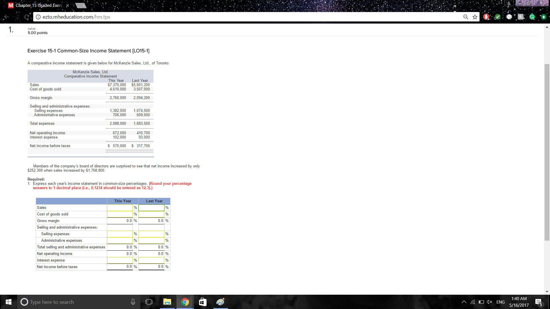 Exercise 15-1 Common-Size Income Statement [LO15-1]A comparative income statement is given below