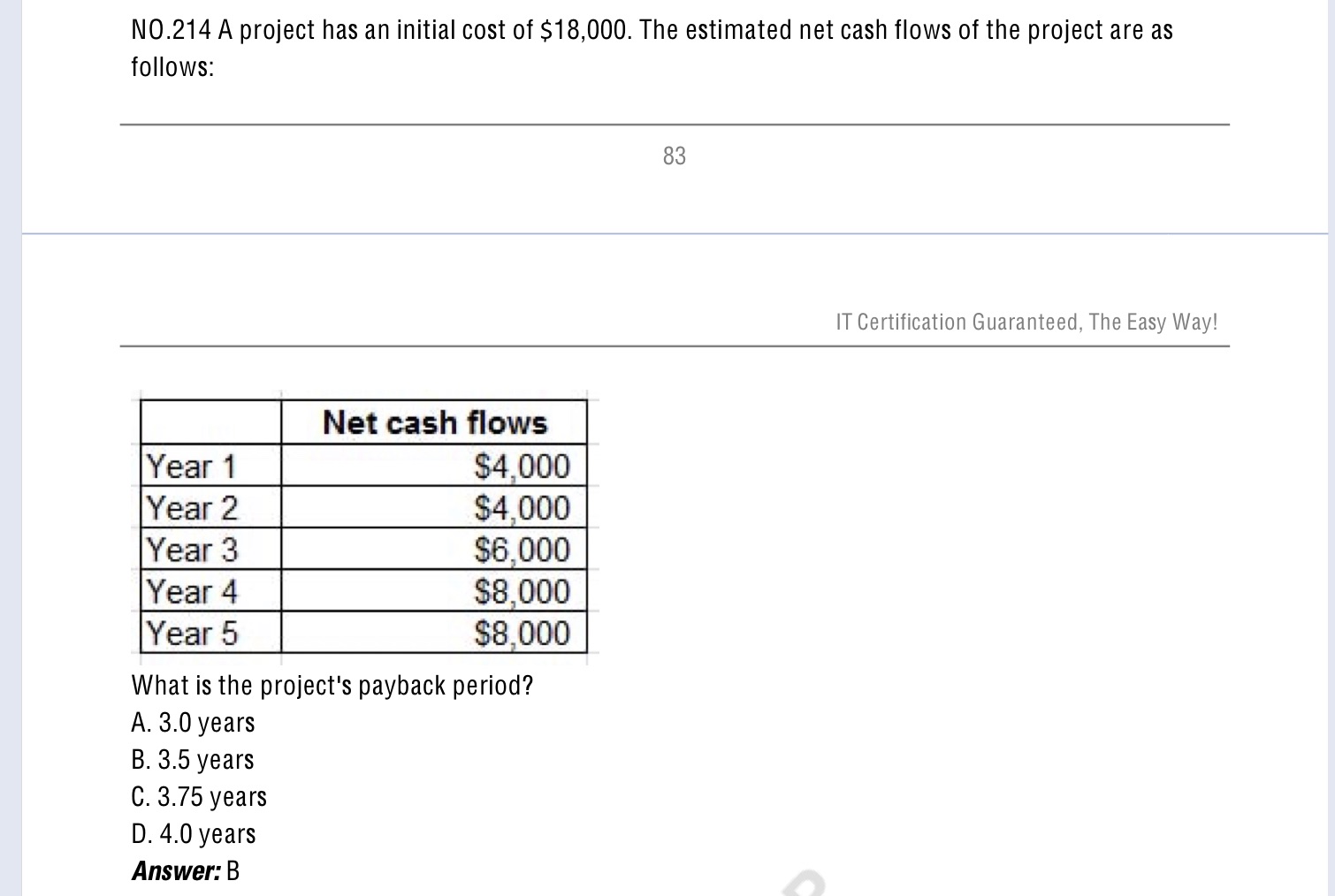 Can u plz explain the answer N0.214 A project has an initial