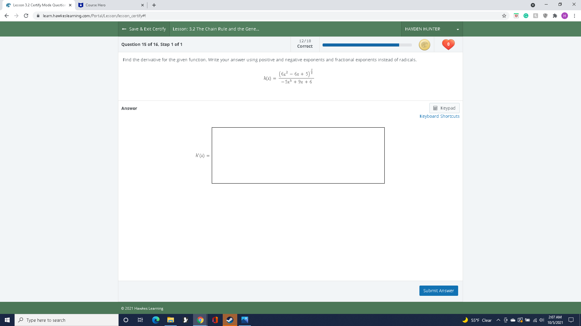 Lesson 3.2 Certify Mode Question X Course Hero x + X