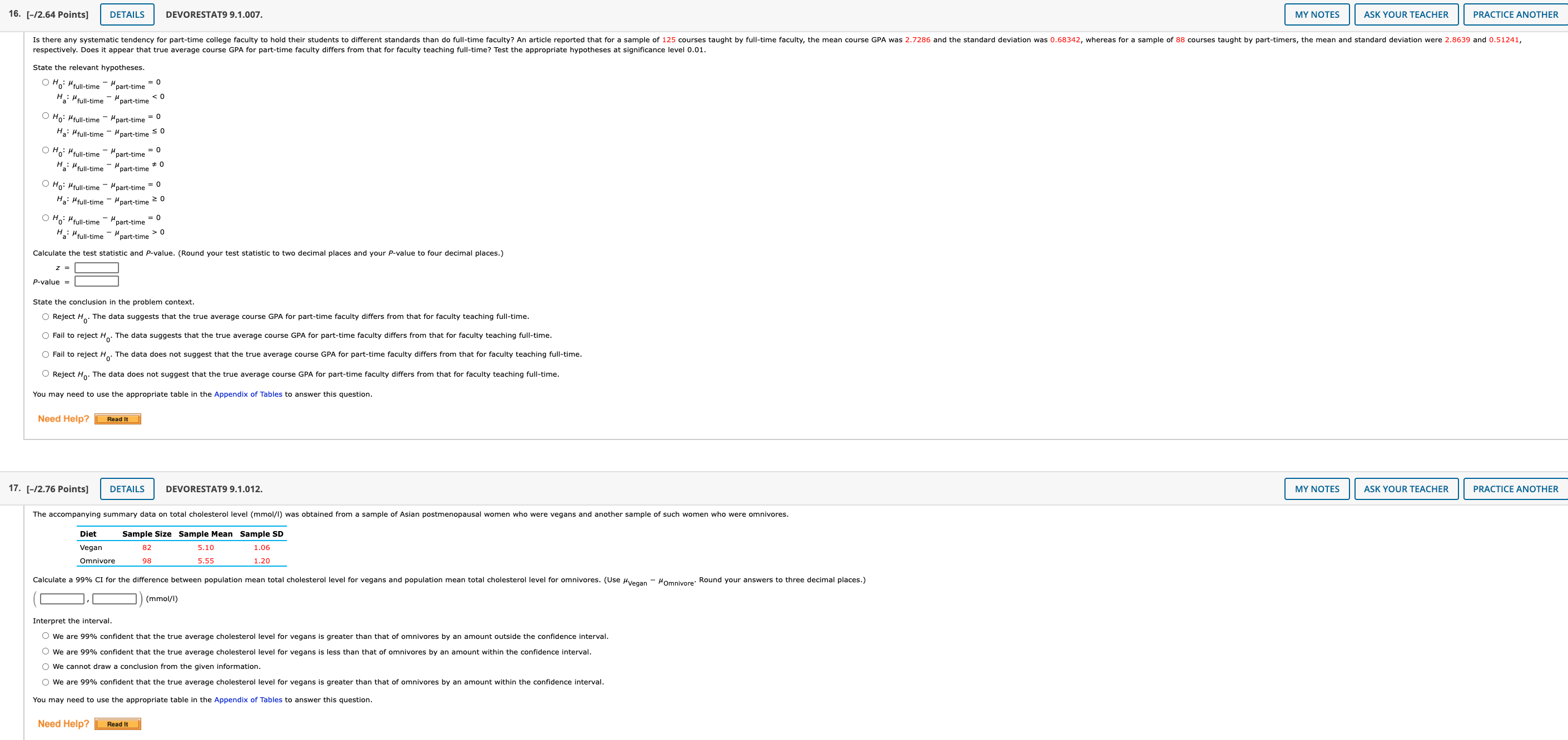  16. [-/2.64 Points] DETAILS DEVORESTAT9 9.1.007. MY NOTES ASK YOUR TEACHER