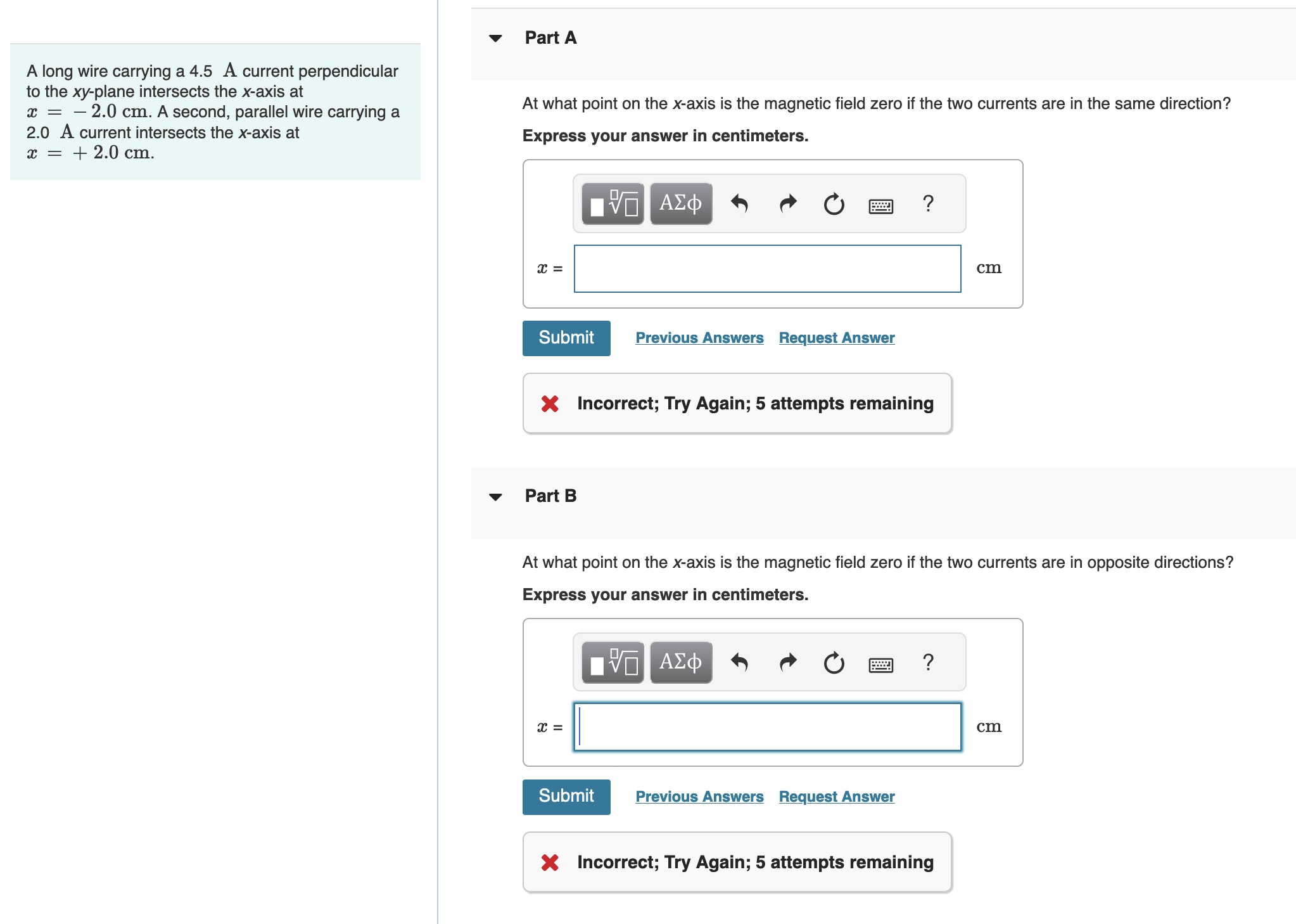 to the xy-plane intersects the x-axis at = - 2.0 cm. A