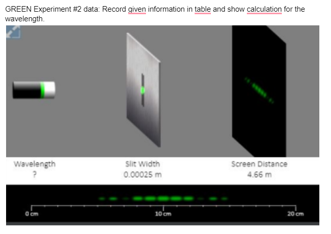 determine the wavelength of light. Task: Use the 2 screenshots below to