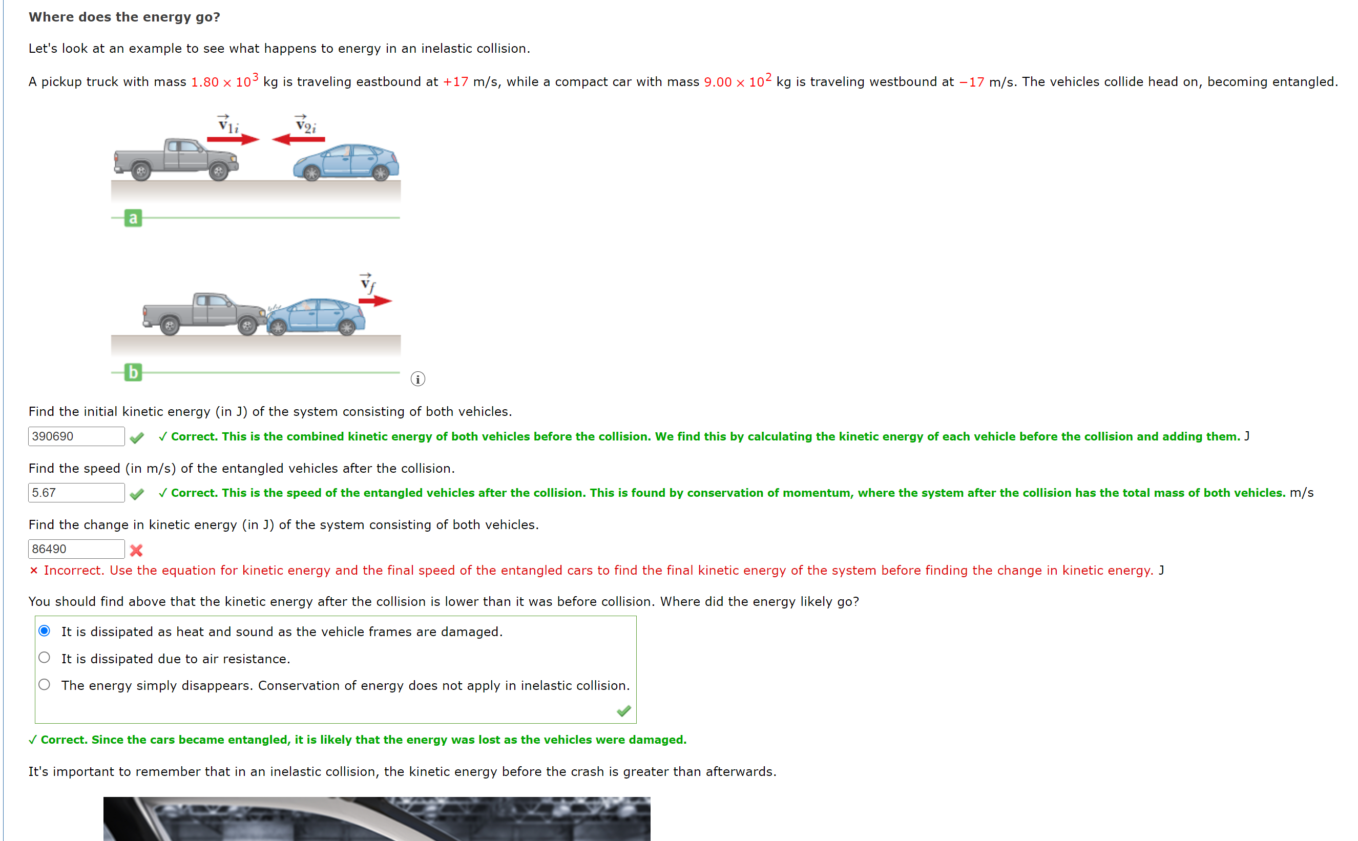 see what happens to energy in an inelastic collision. A pickup truck