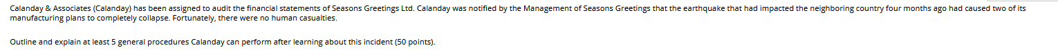 Calanday & Associates (Calanday) has been assigned to audit the financial