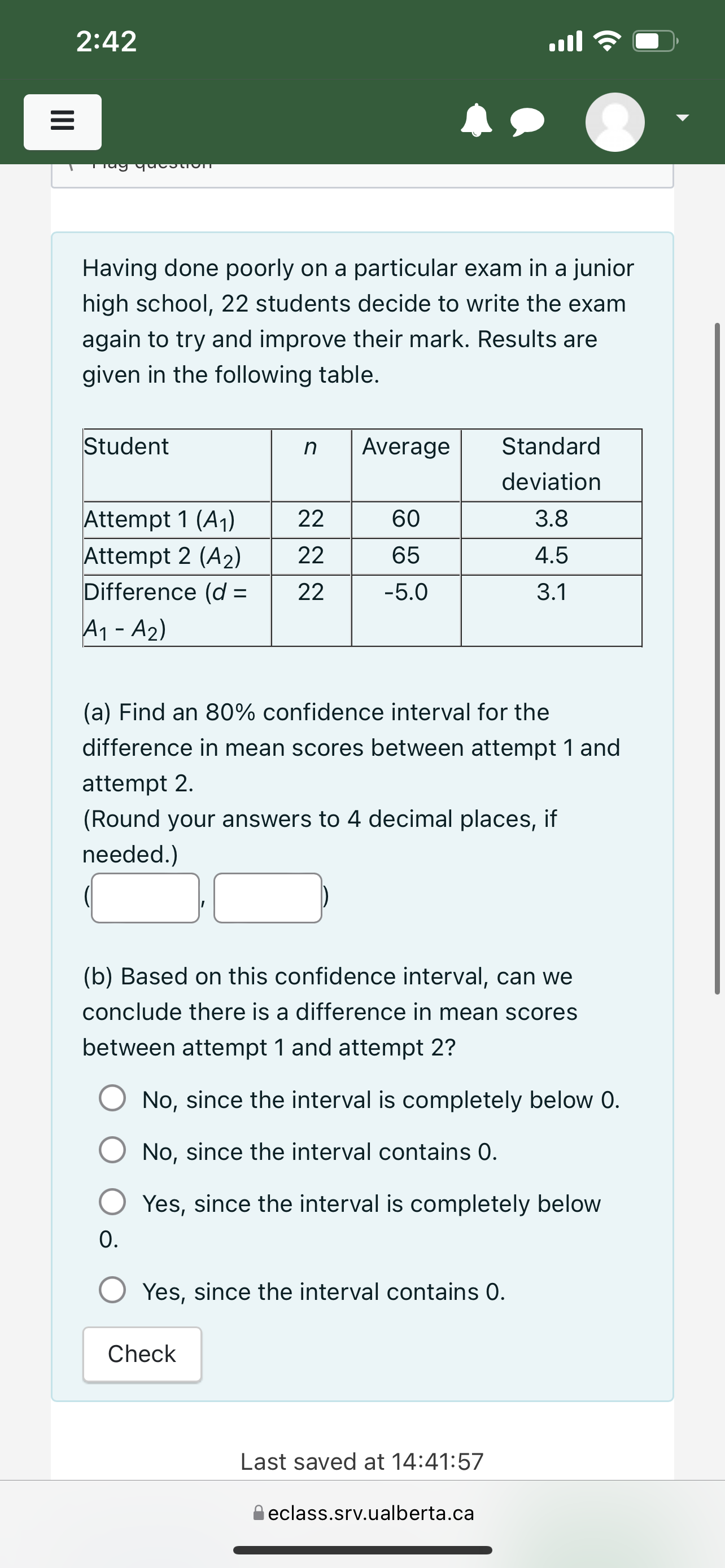 Need help with stats Having done poorly on a particular exam in