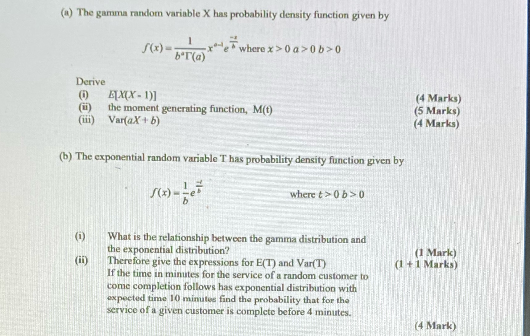  (a) The gamma random variable X has probability density function given