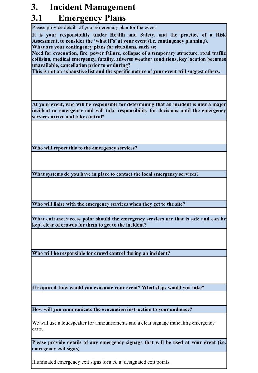 Create an EMERGENCY PLAN using the guide below. Or answer the blue