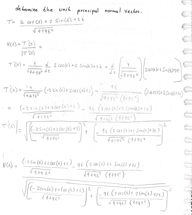  determine the unit principal normal Vector . T = 2 cos