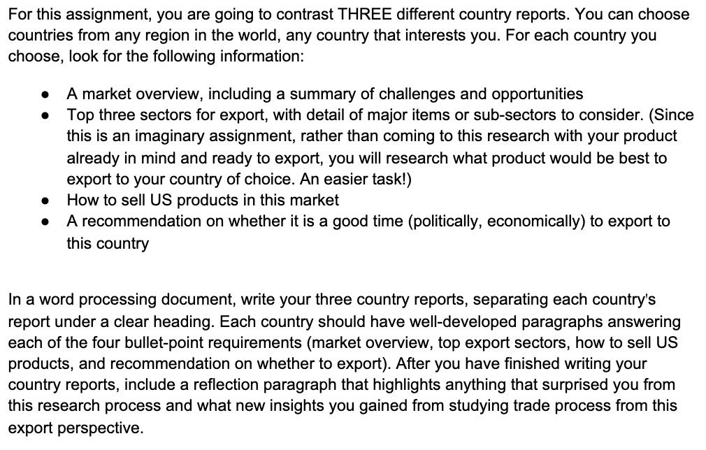 reports. You can choose countries from any region in the world, any