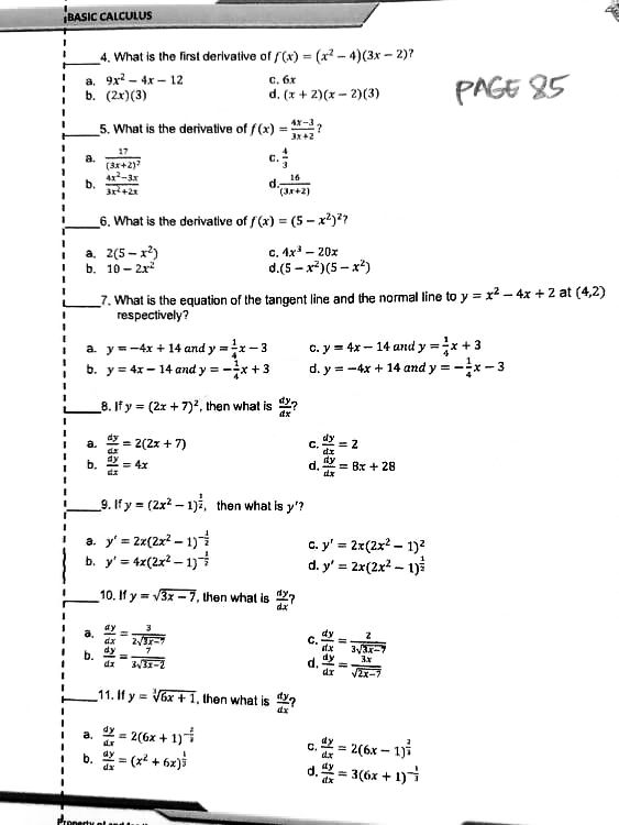  BASIC CALCULUS 4. What is the first derivative of / (x)