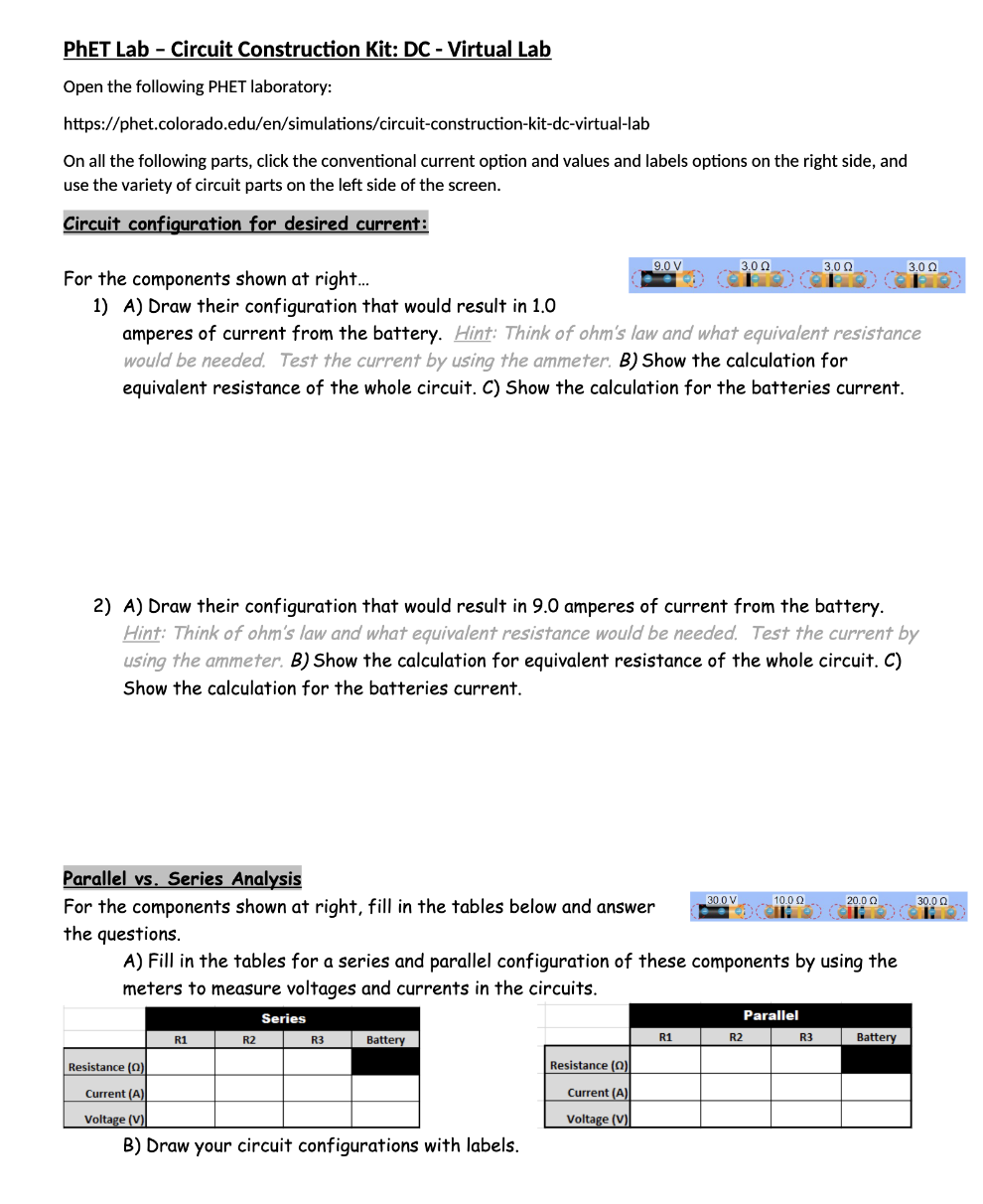  PhET Lab Circuit Construction Kit: DC - Virtual Lab Open the