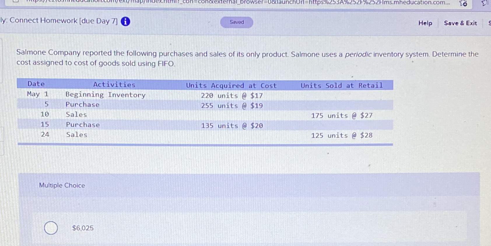  con=condexternal_browser=08launchUrl=https253A%252F%252FIms.mheducation.com... ly. Connect Homework [due Day 7] Saved Help Save &