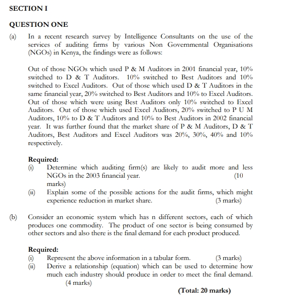 Please answer the following SECTION I QUESTION ONE (a) In a recent