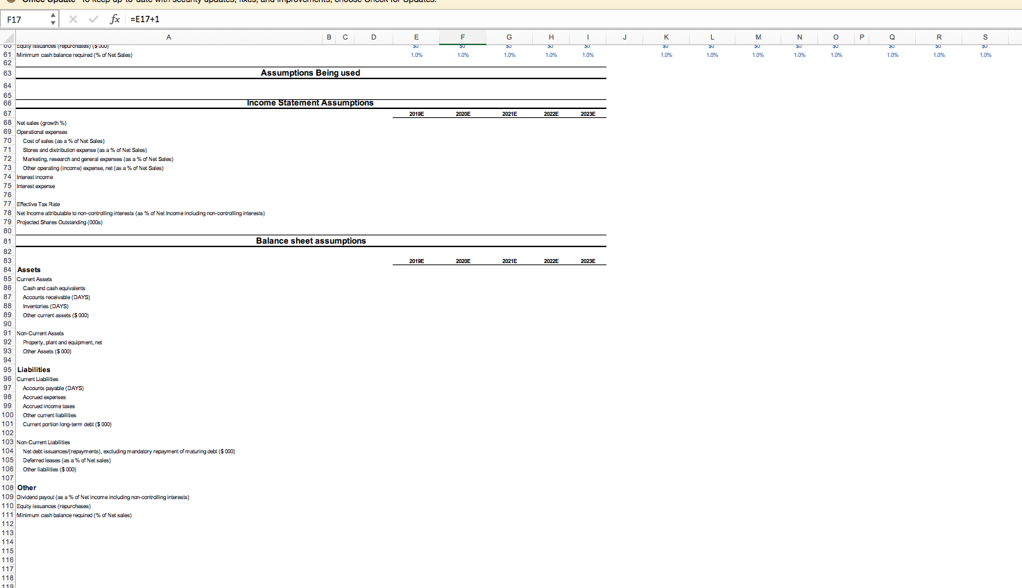  F17 X V fx =E17+1 A BC D E F G