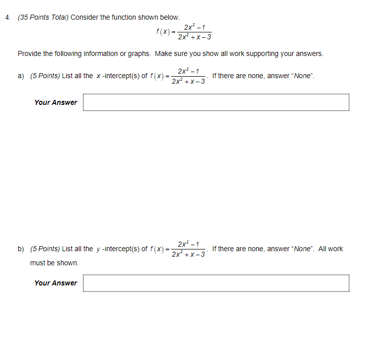4. (35 Points Total) Consider the function shown below. f (
