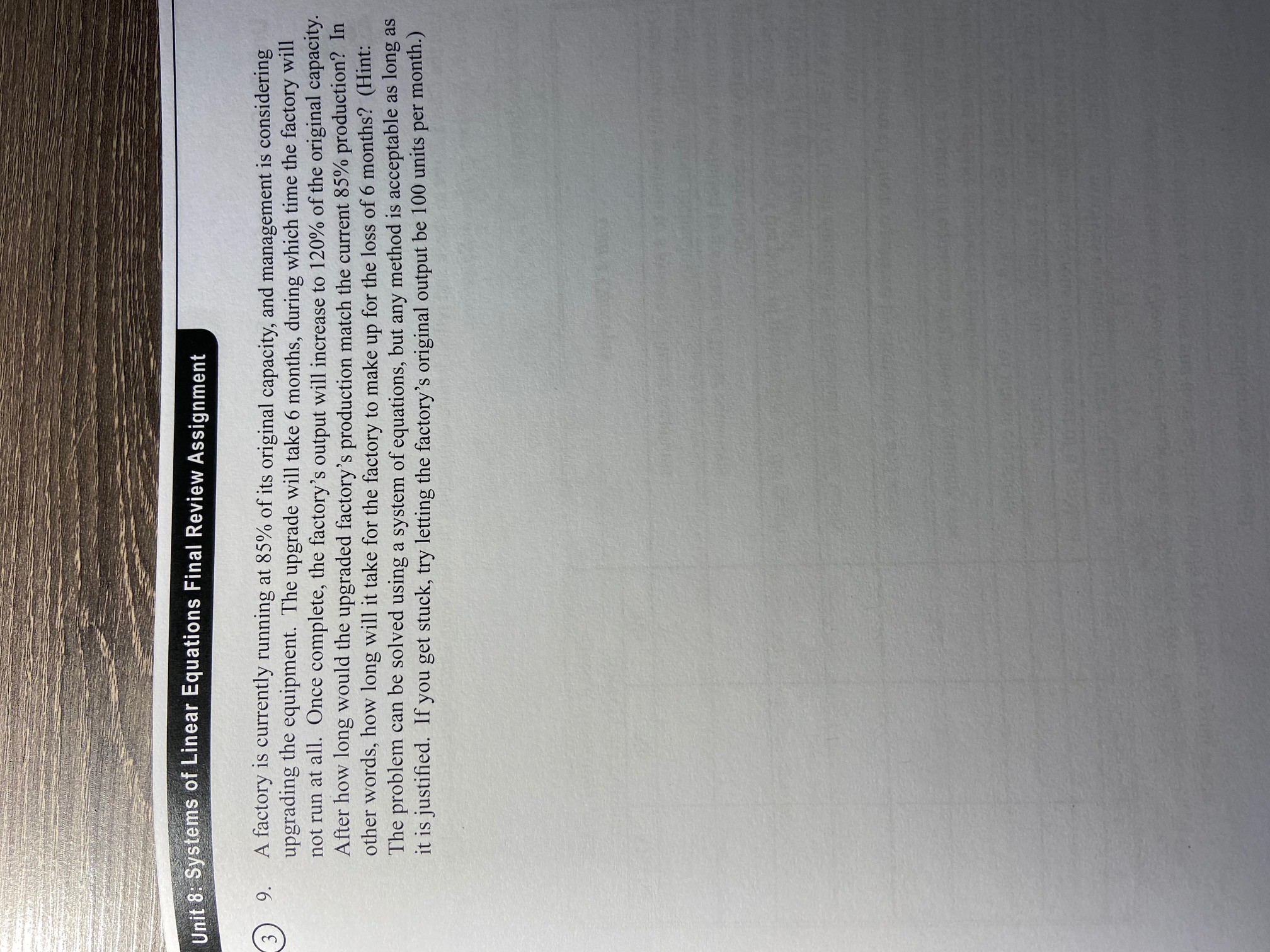 Unit 8: Systems of Linear Equations Final Review Assignment 9. A