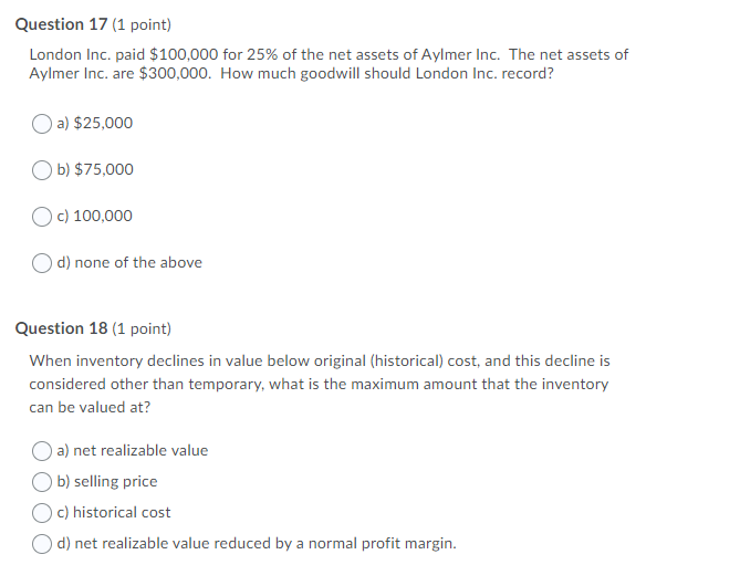 Multiple Choice Accounting Questions (Simple) Please answer the questions below Question 17