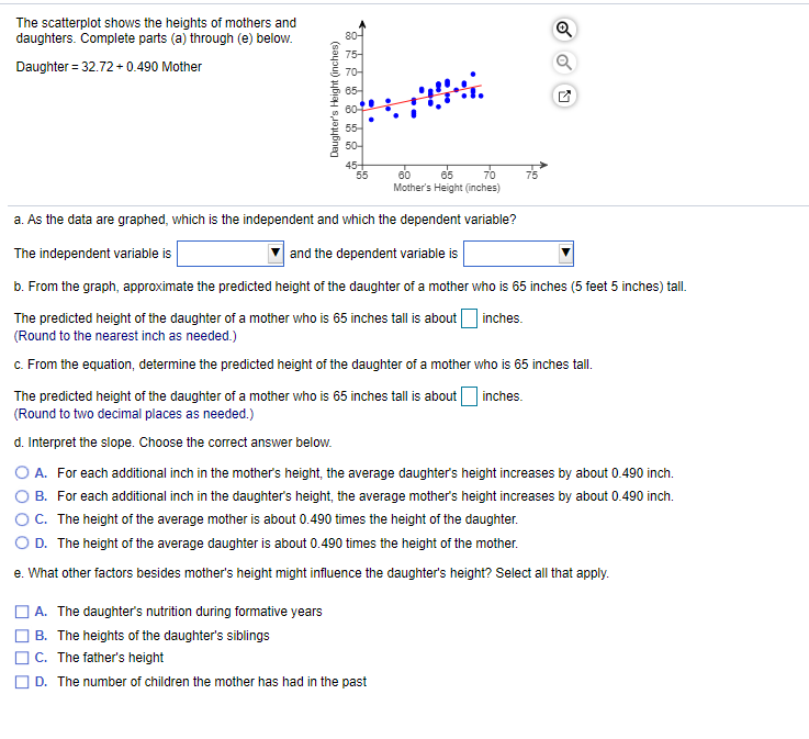 find the answer The scatterplot shows the heights of mothers and 9'