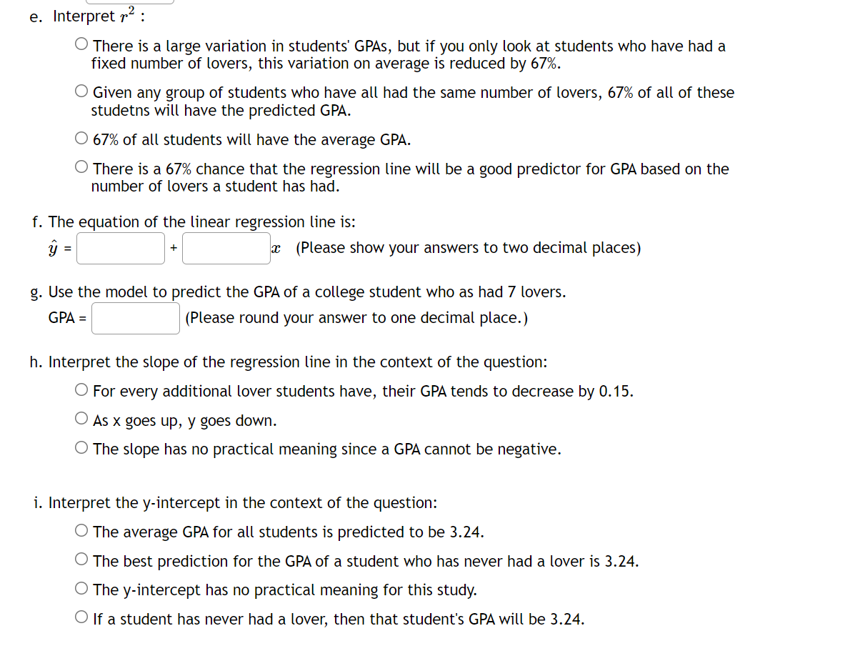 of lovers college students have had in their lifetimes and their GPAs.