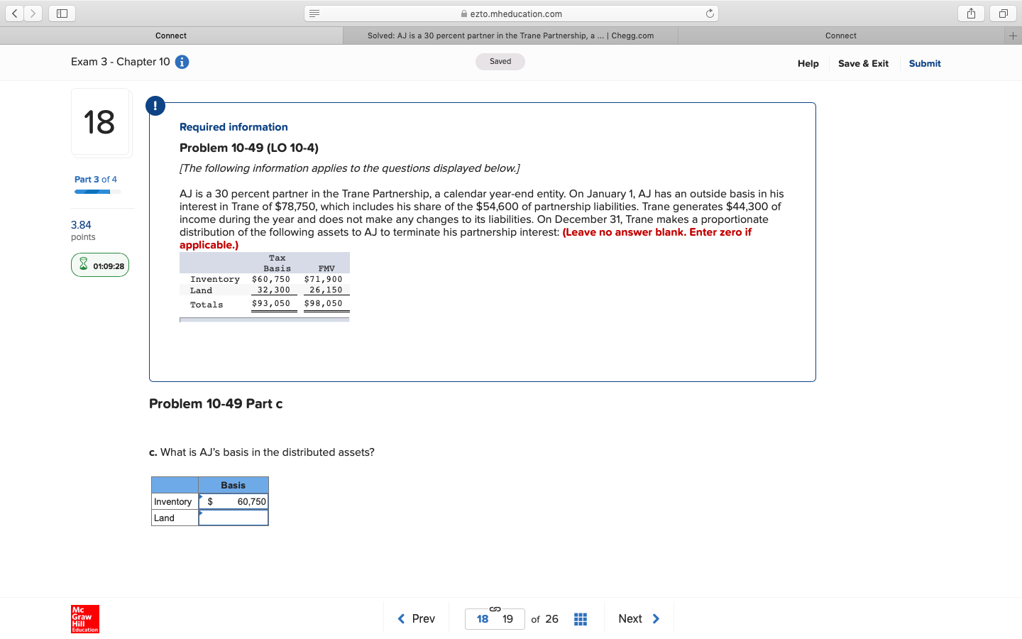Can you please answer this question ezto.mheducation.com C Connect Solved: AJ is