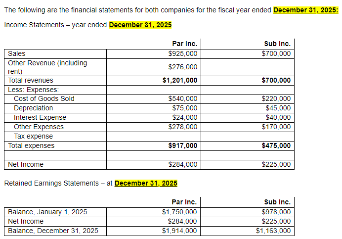 points] You will be completing the comprehensive consolidation question below in a