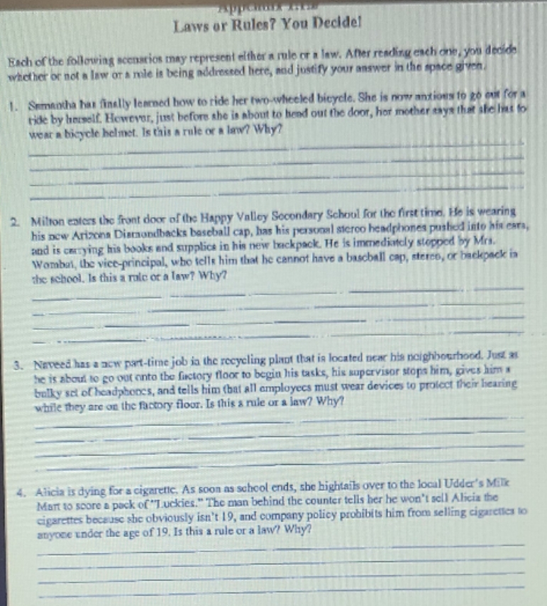 can u ans me Laws or Rules? You Decidel Each of the