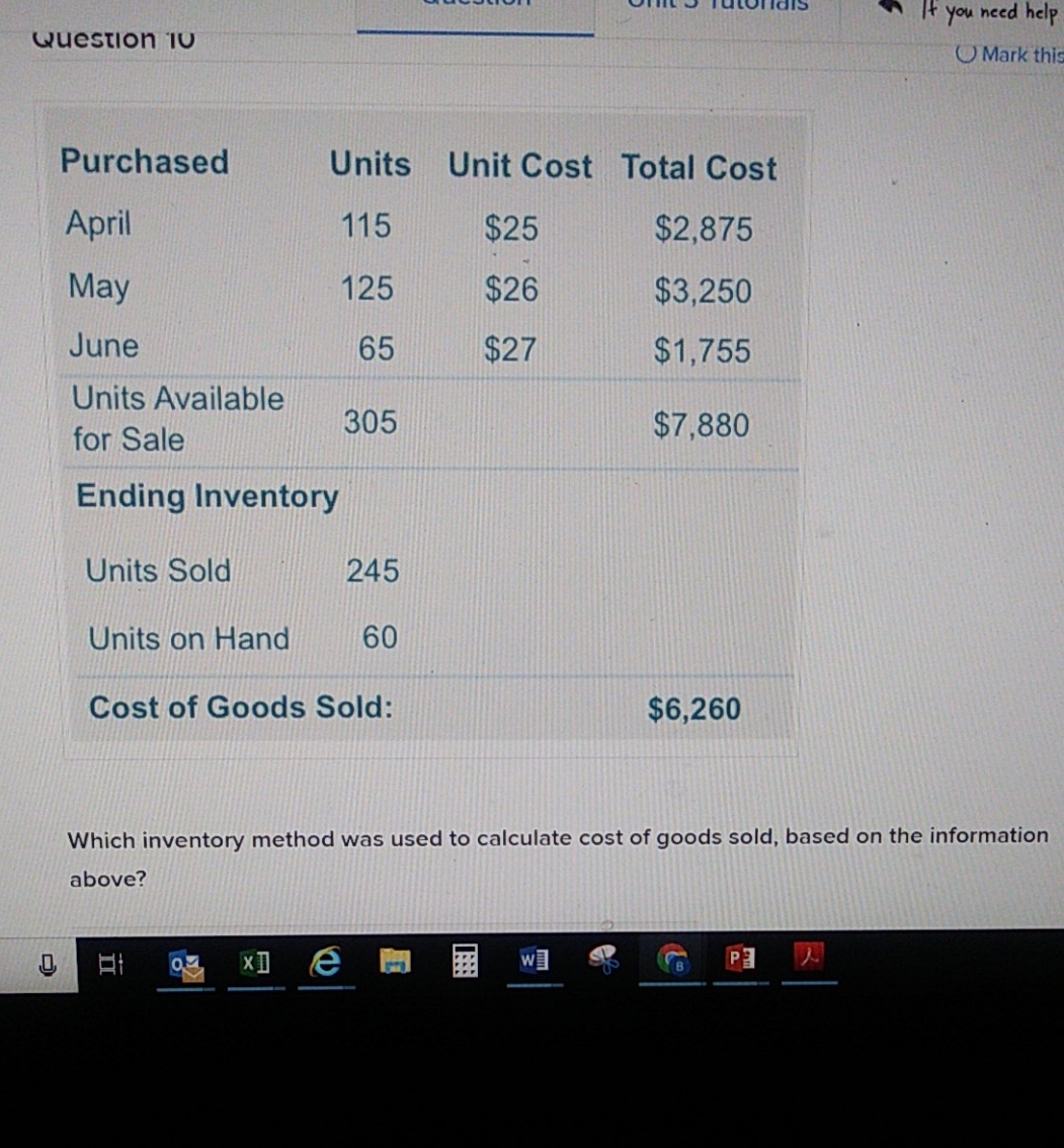 please help It you need help Question 10 Mark this Purchased Units