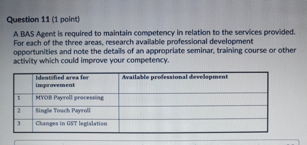 no additional note Question 11 (1 point) A BAS Agent is required