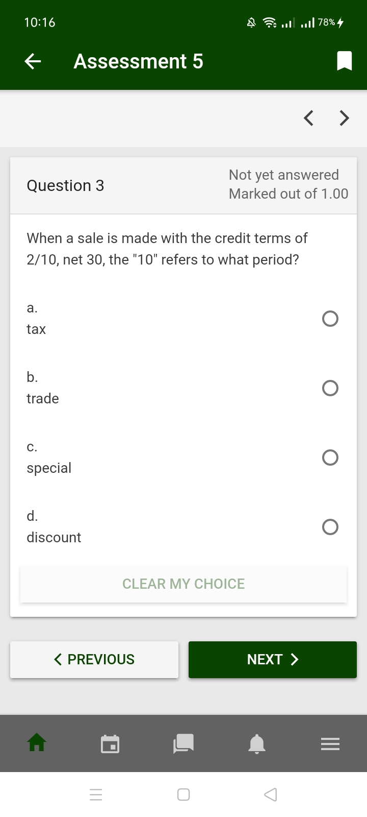 d. 800 O CLEAR MY CHOICE NEXT > E E O10:16 Assessment