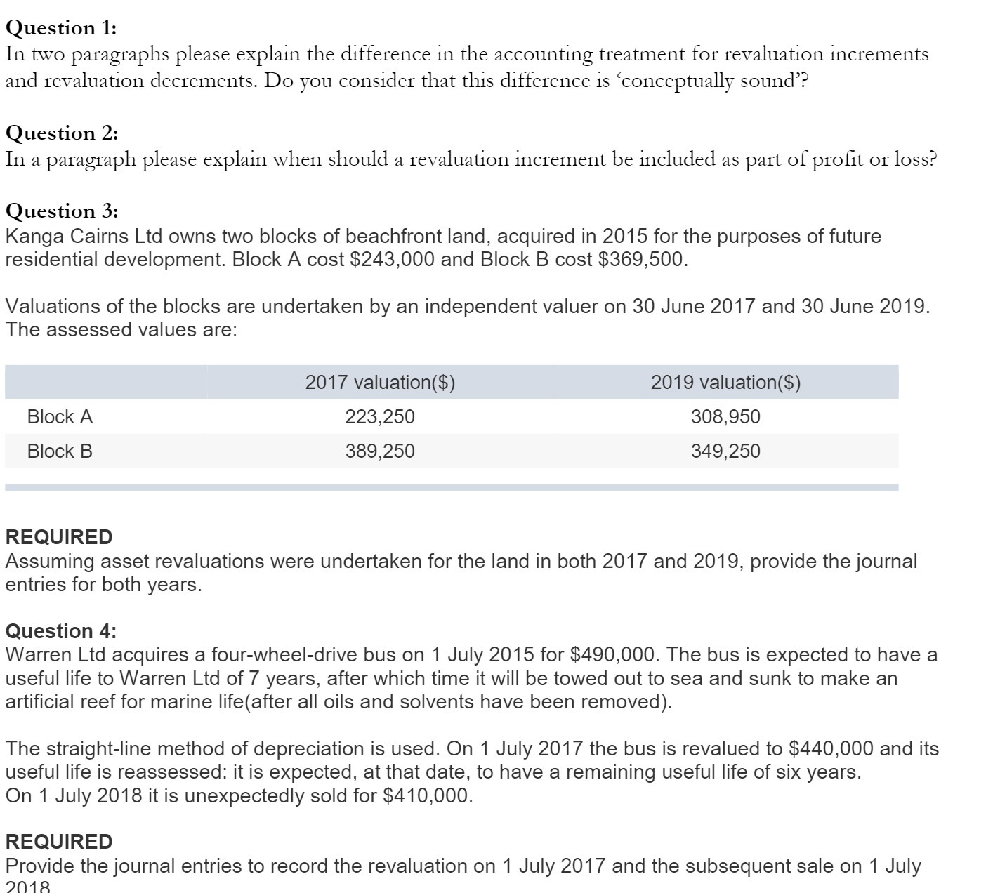 accounting treatment for revaluation increments and revaluation decrements. Do you consider that